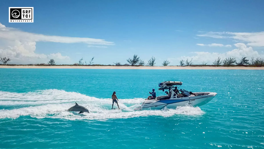 group of friends enjoying wake surfing